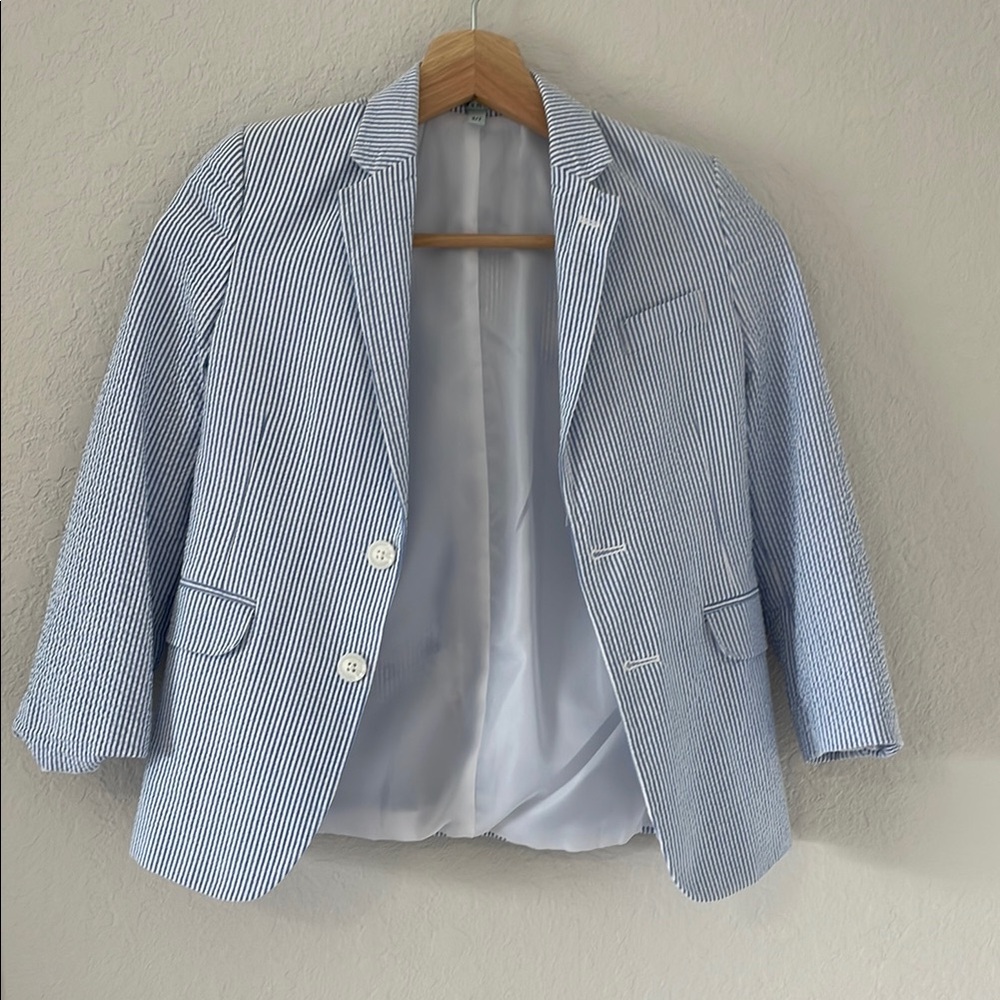 Boy’s Seersucker Blue and White Striped Blazer